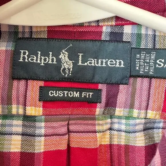Ralph Lauren Plaid Shirt Mens SMALL Custom Fit Preppy Button Down Academic - Picture 7 of 8